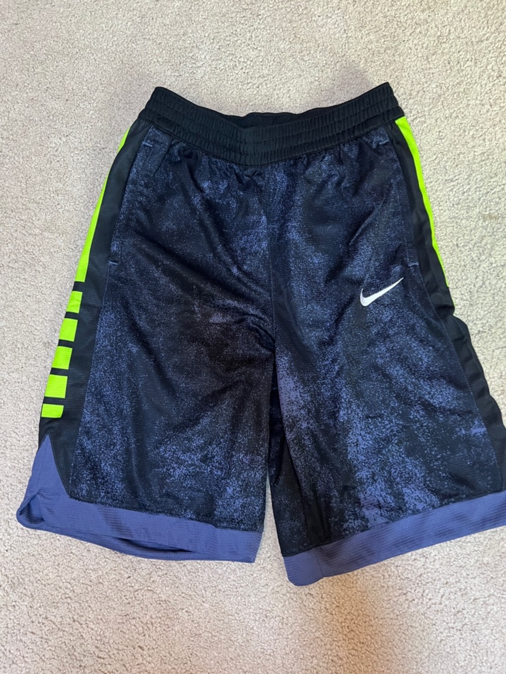 Nike Black Athletic Shorts with Neon Green Stripe